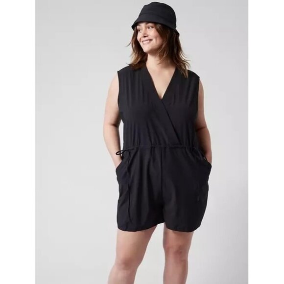 Athleta Marlow Romper Black 1X Sleeveless V-Neck Pockets NEW - Picture 12 of 16